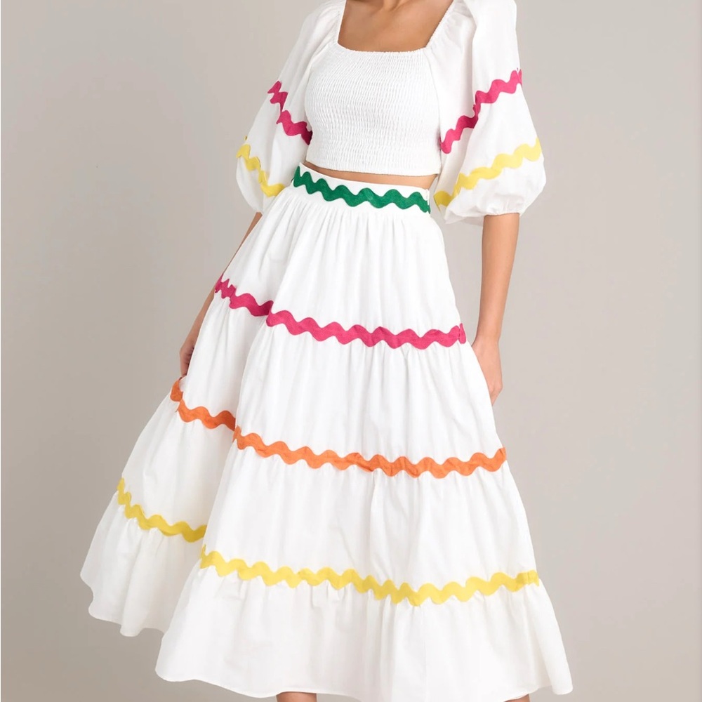 Red Dress Boutique White Maxi Dress with Colorful Stripes